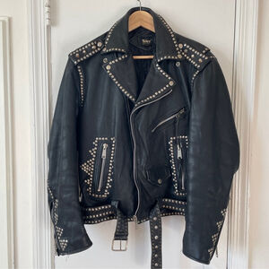 Vintage Nice London Studded black leather motorcycle jacket moto coat M